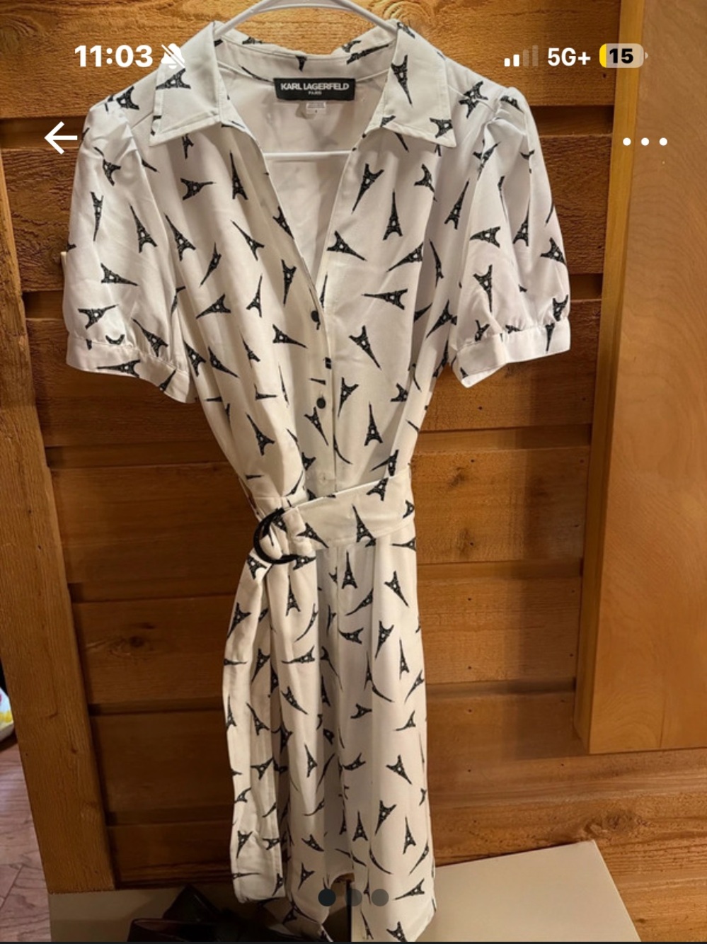 Karl Lagerfeld White Midi Shirt Dress with Black Eiffel Tower Print